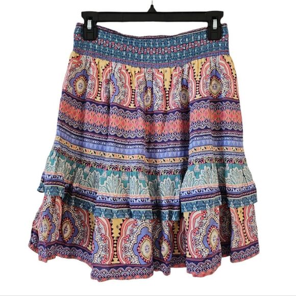 C c California Women Waistband Mini Ruffle Hem Skirt Paisley Print Multi Color S - Picture 1 of 7